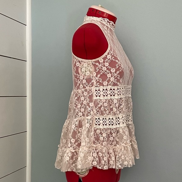 Knit Works Sleeveless Sheer Ivory Lace Boho Top Sz XL - Picture 3 of 8